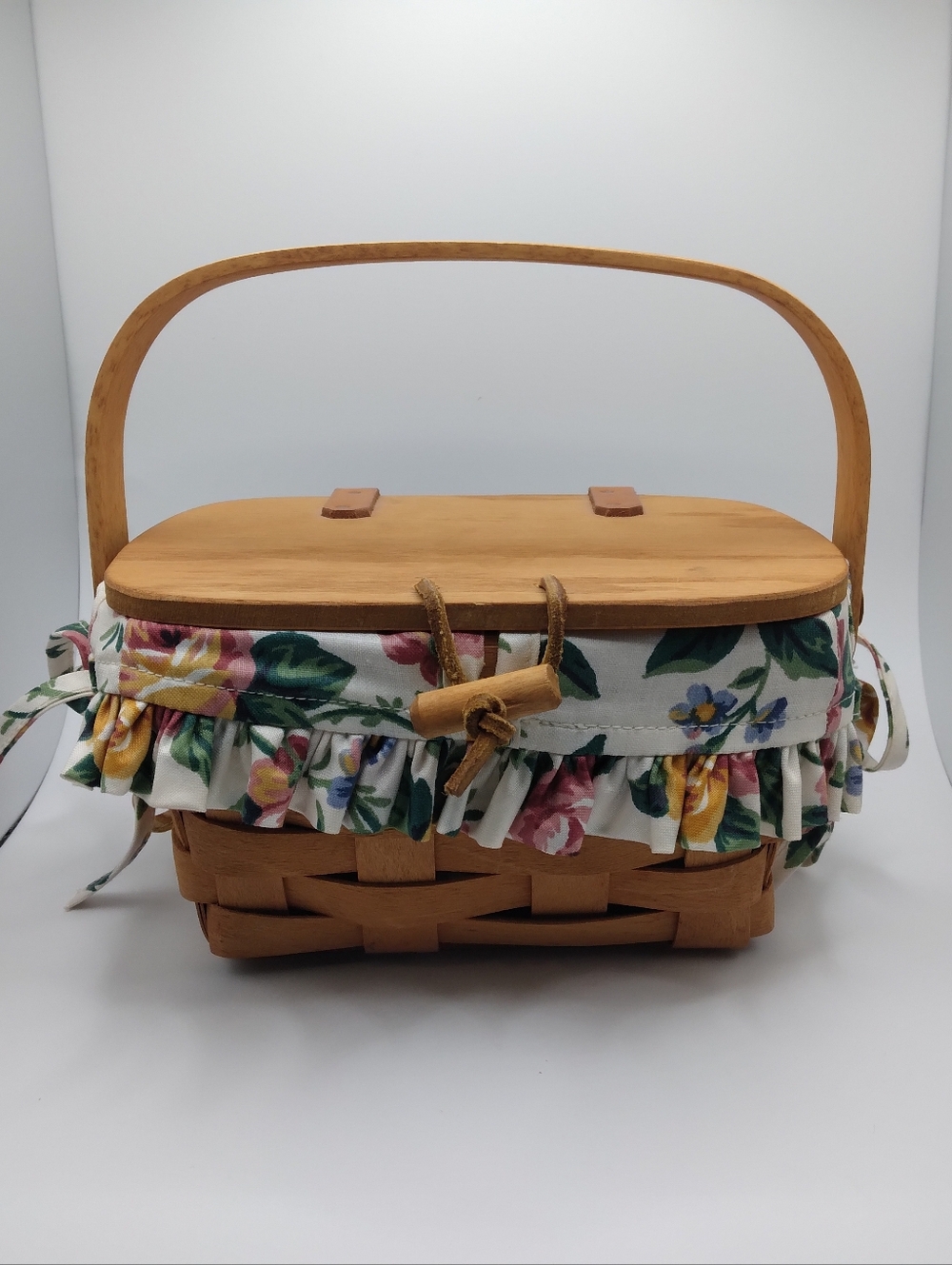 Vintage 1995 Longaberger Mini/Kids Picnic Basket Purse Floral Fabric Liner READ